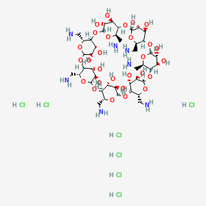 molecular formula C42H84Cl7N7O28 B13417982 (1S,3R,5R,6S,8R,10R,11S,13R,15R,16S,18R,20R,21S,23R,25R,26S,28R,30R,31S,33R,35R,36R,37R,38R,39R,40R,41R,42R,43R,44R,45R,46R,47R,48R,49R)-5,10,15,20,25,30,35-heptakis(aminomethyl)-2,4,7,9,12,14,17,19,22,24,27,29,32,34-tetradecaoxaoctacyclo[31.2.2.23,6.28,11.213,16.218,21.223,26.228,31]nonatetracontane-36,37,38,39,40,41,42,43,44,45,46,47,48,49-tetradecol;heptahydrochloride 