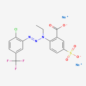 molecular formula C16H11ClF3N3Na2O5S B13418163 Benzoic acid, 2-[3-[2-chloro-5-(trifluoromethyl)phenyl]-1-ethyl-2-triazenyl]-5-sulfo-, disodium salt CAS No. 67599-12-6