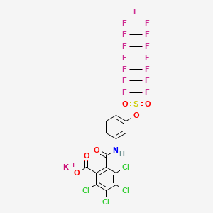 molecular formula C21H5Cl4F15KNO6S B13418526 Benzoic acid, 2,3,4,5-tetrachloro-6-(((3-(((pentadecafluoroheptyl)sulfonyl)oxy)phenyl)amino)carbonyl)-, monopotassium salt CAS No. 68541-01-5