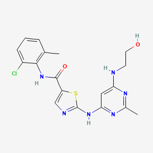 molecular formula C18H19ClN6O2S B13419061 N-(2-chloro-6-methylphenyl)-2-(6-(2-hydroxyethylamino)-2-methylpyrimidin-4-ylamino)-1,3-thiazole-5-carboxamide CAS No. 302962-47-6