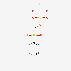 molecular formula C9H9F3O5S2 B13419363 Methanesulfonic acid, trifluoro-, [(4-methylphenyl)sulfonyl]methyl ester CAS No. 37891-93-3