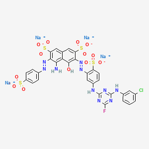 molecular formula C31H18ClFN10Na4O13S4 B13419571 Tetrasodium 4-amino-6-((5-((4-((3-chlorophenyl)amino)-6-fluoro-1,3,5-triazin-2-yl)amino)-2-sulphonatophenyl)azo)-5-hydroxy-3-((4-sulphonatophenyl)azo)naphthalene-2,7-disulphonate CAS No. 70528-89-1