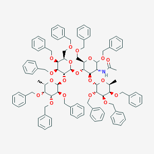 molecular formula C103H111NO19 B13419943 Bn(-2)[Bn(-3)][Bn(-4)]Fuc(a1-2)[Bn(-3)][Bn(-4)][Bn(-6)]Gal(b1-4)[Bn(-2)[Bn(-3)][Bn(-4)]Fuc(a1-3)][Bn(-6)]GlcNAc-O-Bn 