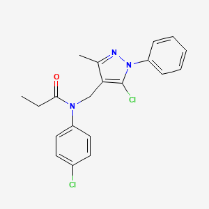 molecular formula C20H19Cl2N3O B13419968 N-(5-Chloro-3-methyl-1-phenyl-1H-pyrazol-4-ylmethyl)-N-(4-chloro-phenyl)-propionamide 