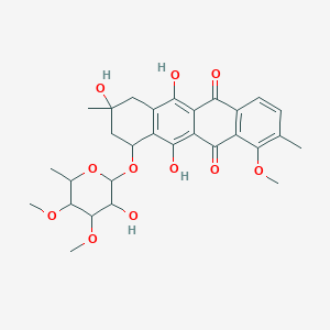 molecular formula C29H34O11 B134203 6,9,11-trihydroxy-7-(3-hydroxy-4,5-dimethoxy-6-methyloxan-2-yl)oxy-4-methoxy-3,9-dimethyl-8,10-dihydro-7H-tetracene-5,12-dione CAS No. 143458-82-6