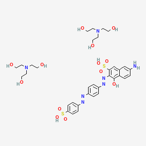 molecular formula C22H17N5O7S2.2C6H15NO3<br>C34H47N7O13S2 B13421046 Di(tris(2-hydroxyethyl)ammonium) 7-amino-4-hydroxy-3-(4-(4-(sulfophenyl)azo)phenylazo)-2-naphthalenesulfonate CAS No. 64683-40-5