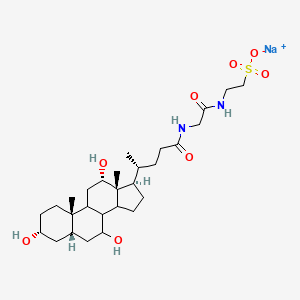molecular formula C28H47N2NaO8S B13421182 sodium;2-[[2-[[(4R)-4-[(3R,5S,10S,12S,13R,17R)-3,7,12-trihydroxy-10,13-dimethyl-2,3,4,5,6,7,8,9,11,12,14,15,16,17-tetradecahydro-1H-cyclopenta[a]phenanthren-17-yl]pentanoyl]amino]acetyl]amino]ethanesulfonate 