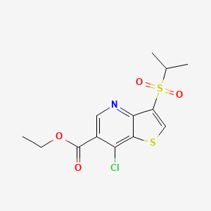 molecular formula C13H14ClNO4S2 B13421357 Ethyl 7-chloro-3-(isopropylsulfonyl)thieno[3,2-b]pyridine-6-carboxylate 