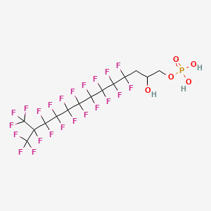 molecular formula CF3CF(CF3)C8F16CH2CH(OH)CH2OP(=O)(OH)2<br>C14H8F23O5P B13421501 4,4,5,5,6,6,7,7,8,8,9,9,10,10,11,11,12,13,13,13-Icosafluoro-2-hydroxy-12-(trifluoromethyl)tridecyl dihydrogen phosphate CAS No. 63295-27-2