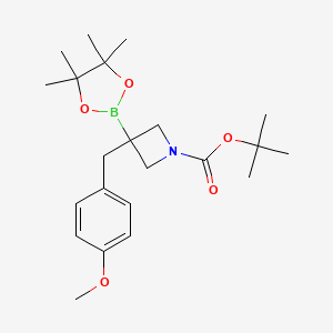 molecular formula C22H34BNO5 B13422173 Tert-butyl 3-[(4-methoxyphenyl)methyl]-3-(4,4,5,5-tetramethyl-1,3,2-dioxaborolan-2-yl)azetidine-1-carboxylate 