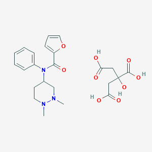 molecular formula C23H29N3O9 B134223 2-Furancarboxamide, N-(hexahydro-1,2-dimethyl-4-pyridazinyl)-N-phenyl-, 2-hydroxy-1,2,3-propanetricarboxylate CAS No. 149997-06-8