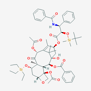 molecular formula C59H79NO14Si2 B134228 [(1S,2S,3R,4S,7R,9S,10S,12R,15S)-4,12-Diacetyloxy-15-[(2R,3S)-3-benzamido-2-[tert-butyl(dimethyl)silyl]oxy-3-phenylpropanoyl]oxy-1-hydroxy-10,14,17,17-tetramethyl-11-oxo-9-triethylsilyloxy-6-oxatetracyclo[11.3.1.03,10.04,7]heptadec-13-en-2-yl] benzoate CAS No. 156413-61-5