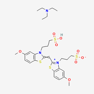 molecular formula C23H26N2O8S4.C6H15N<br>C29H41N3O8S4 B13422899 N,N-diethylethanamine;3-[5-methoxy-2-[[5-methoxy-3-(3-sulfopropyl)-1,3-benzothiazol-2-ylidene]methyl]-1,3-benzothiazol-3-ium-3-yl]propane-1-sulfonate CAS No. 63148-97-0