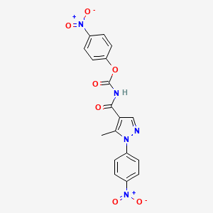 molecular formula C18H13N5O7 B13423214 N-(4-Nitrophenoxycarbonyl)-5-methyl-1-(4-nitrophenyl)-1H-pyrazole-4-carboxamide 