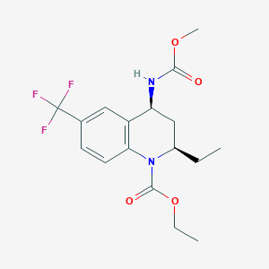 molecular formula C17H21F3N2O4 B134242 (2R,4S)-2-Ethyl-4-methoxycarbonylamino-6-trifluoromethyl-3,4-dihydro-2H-quinoline-1-carboxylic Acid Ethyl Ester CAS No. 474645-94-8