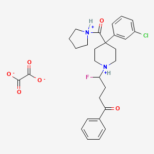 molecular formula C28H32ClFN2O6 B13424651 Butyrophenone, 4-(4-(m-chlorophenyl)-4-(1-pyrrolidinylcarbonyl)piperidino)-4-fluoro-, oxalate CAS No. 2256-06-6