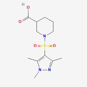 molecular formula C12H19N3O4S B1342497 1-[(1,3,5-trimethyl-1H-pyrazol-4-yl)sulfonyl]piperidine-3-carboxylic acid CAS No. 899703-32-3