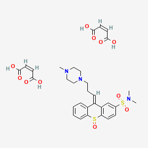 molecular formula C31H37N3O11S2 B13425139 Thioxanthene-2-sulfonamide, N,N-dimethyl-9-(3-(4-methyl-1-piperazinyl)propylidene)-, 10-oxide, dimaleate, (Z)- CAS No. 25616-81-3