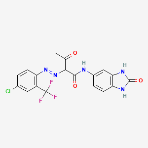 molecular formula C18H13ClF3N5O3 B13425400 Butanamide, 2-[[4-chloro-2-(trifluoromethyl)phenyl]azo]-N-(2,3-dihydro-2-oxo-1H-benzimidazol-5-yl)-3-oxo- CAS No. 39951-83-2