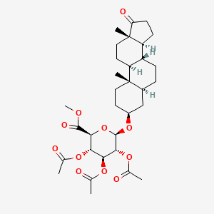 molecular formula C32H46O11 B13426528 methyl (2S,3S,4S,5R,6R)-3,4,5-triacetyloxy-6-[[(3S,5S,8R,9S,10S,13S,14S)-10,13-dimethyl-17-oxo-1,2,3,4,5,6,7,8,9,11,12,14,15,16-tetradecahydrocyclopenta[a]phenanthren-3-yl]oxy]oxane-2-carboxylate 