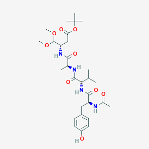 molecular formula C29H46N4O9 B134301 Tert-butyl (3S)-3-[[(2S)-2-[[(2S)-2-[[(2S)-2-acetamido-3-(4-hydroxyphenyl)propanoyl]amino]-3-methylbutanoyl]amino]propanoyl]amino]-4,4-dimethoxybutanoate CAS No. 147395-39-9