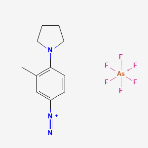 molecular formula C11H14AsF6N3 B13430900 Benzenediazonium, 3-methyl-4-(1-pyrrolidinyl)-, hexafluoroarsenate(1-) CAS No. 27569-09-1