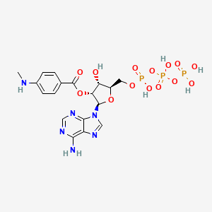 molecular formula C18H23N6O14P3 B13431066 (2R,3R,4R,5R)-2-(6-Amino-9H-purin-9-yl)-4-hydroxy-5-(((hydroxy((hydroxy(phosphonooxy)phosphoryl)oxy)phosphoryl)oxy)methyl)tetrahydrofuran-3-yl 4-(methylamino)benzoate 