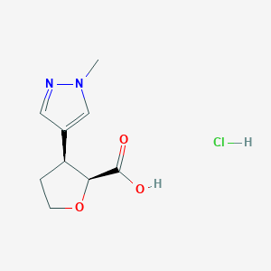 molecular formula C9H13ClN2O3 B13431723 rac-(2R,3R)-3-(1-methyl-1H-pyrazol-4-yl)oxolane-2-carboxylic acid hydrochloride 