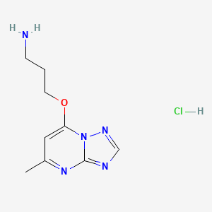 molecular formula C9H14ClN5O B13431835 3-((5-Methyl-[1,2,4]triazolo[1,5-a]pyrimidin-7-yl)oxy)propan-1-amine hydrochloride 