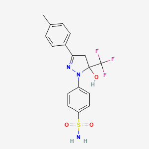 molecular formula C17H16F3N3O3S B13431951 4-(5-Hydroxy-3-(p-tolyl)-5-(trifluoromethyl)-4,5-dihydro-1H-pyrazol-1-yl)benzenesulfonamide 