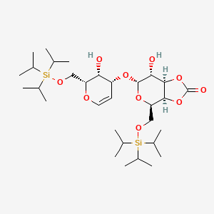 molecular formula C31H58O10Si2 B13432582 (3aS,4R,6S,7R,7aR)-7-hydroxy-6-[[(2R,3R,4R)-3-hydroxy-2-[tri(propan-2-yl)silyloxymethyl]-3,4-dihydro-2H-pyran-4-yl]oxy]-4-[tri(propan-2-yl)silyloxymethyl]-4,6,7,7a-tetrahydro-3aH-[1,3]dioxolo[4,5-c]pyran-2-one 
