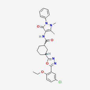 molecular formula C28H30ClN5O4 B13432737 (1S,3R)-3-(5-(5-Chloro-2-ethoxyphenyl)-1,3,4-oxadiazol-2-yl)-N-(1,5-dimethyl-3-oxo-2-phenyl-2,3-dihydro-1H-pyrazol-4-yl)cyclohexanecarboxamide 