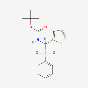 molecular formula C16H19NO4S2 B1343312 tert-Butyl ((phenylsulfonyl)(thiophen-2-yl)methyl)carbamate CAS No. 479423-34-2