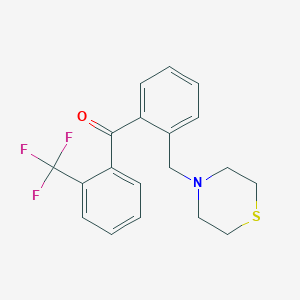 molecular formula C19H18F3NOS B1343408 2-Thiomorpholinomethyl-2'-trifluoromethylbenzophenone CAS No. 898782-05-3