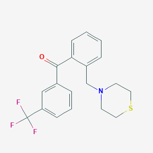 molecular formula C19H18F3NOS B1343409 2-Thiomorpholinomethyl-3'-trifluoromethylbenzophenone CAS No. 898782-08-6