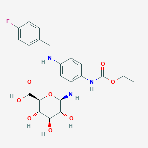 molecular formula C22H26FN3O8 B13434309 N-(2-[(Ethoxycarbonyl)amino]-5-{[(4-fluorophenyl)methyl]amino}phenyl)-beta-D-glucopyranuronosylamine CAS No. 191873-41-3