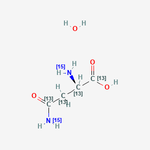 molecular formula C4H10N2O4 B13434840 (2R)-2,4-bis(15N)(azanyl)-4-oxo(1,2,3,4-13C4)butanoic acid;hydrate 