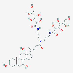 molecular formula C42H75N3O16 B134356 2,3,4,5,6-pentahydroxy-N-[3-[3-(2,3,4,5,6-pentahydroxyhexanoylamino)propyl-[4-(3,7,12-trihydroxy-10,13-dimethyl-2,3,4,5,6,7,8,9,11,12,14,15,16,17-tetradecahydro-1H-cyclopenta[a]phenanthren-17-yl)pentanoyl]amino]propyl]hexanamide CAS No. 86303-22-2