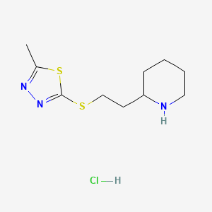 molecular formula C10H18ClN3S2 B13435787 2-{2-[(5-Methyl-1,3,4-thiadiazol-2-yl)sulfanyl]ethyl}piperidine hydrochloride 