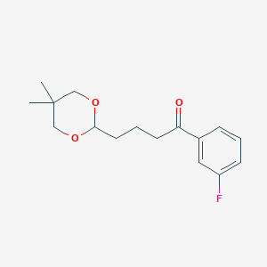 molecular formula C16H21FO3 B1343623 4-(5,5-Dimethyl-1,3-dioxan-2-YL)-3'-fluorobutyrophenone CAS No. 898786-06-6