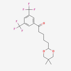molecular formula C19H22F6O3 B1343628 1-[3,5-双(三氟甲基)苯基]-5-(5,5-二甲基-1,3-二氧杂环-2-基)戊烷-1-酮 CAS No. 898755-93-6