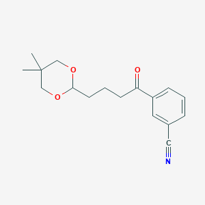 molecular formula C17H21NO3 B1343631 3'-氰基-4-(5,5-二甲基-1,3-二氧杂环戊烷-2-基)丁酰苯酮 CAS No. 898756-74-6