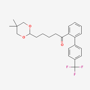 molecular formula C24H27F3O3 B1343633 5-(5,5-二甲基-1,3-二氧杂环-2-基)-2'-[(4-三氟甲基)苯基]戊基苯酮 CAS No. 898757-62-5