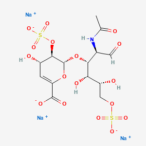 molecular formula C14H18NNa3O17S2 B13436618 trisodium;(2R,3R,4S)-2-[(2R,3R,4S,5R)-2-acetamido-4,5-dihydroxy-1-oxo-6-sulfonatooxyhexan-3-yl]oxy-4-hydroxy-3-sulfonatooxy-3,4-dihydro-2H-pyran-6-carboxylate 