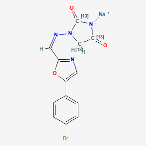 molecular formula C13H8BrN4NaO3 B13436923 sodium;3-[(Z)-[5-(4-bromophenyl)-1,3-oxazol-2-yl]methylideneamino]-(2,4,5-13C3)4H-imidazol-1-ide-2,5-dione 