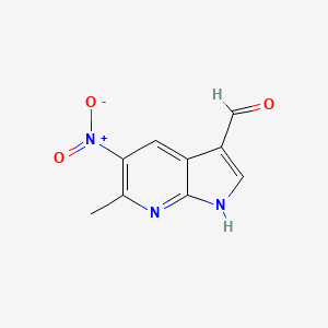 molecular formula C9H7N3O3 B1343731 6-甲基-5-硝基-1H-吡咯并[2,3-b]吡啶-3-甲醛 CAS No. 1000340-24-8
