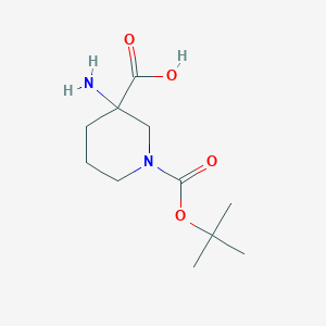 molecular formula C11H20N2O4 B1343735 3-Amino-1-(tert-butoxycarbonyl)piperidine-3-carboxylic acid CAS No. 368866-17-5