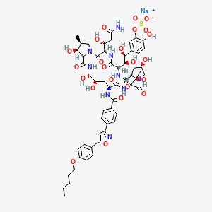 molecular formula C56H70N9NaO23S B13438072 sodium;[5-[(1S,2S)-2-[(3S,6S,9S,11R,15S,18S,20R,21S,24S,25S,26S)-3-[(1R)-3-amino-1-hydroxy-3-oxopropyl]-11,20,21,25-tetrahydroxy-15-[(1R)-1-hydroxyethyl]-26-methyl-2,5,8,14,17,23-hexaoxo-18-[[4-[5-(4-pentoxyphenyl)-1,2-oxazol-3-yl]benzoyl]amino]-1,4,7,13,16,22-hexazatricyclo[22.3.0.09,13]heptacosan-6-yl]-1,2-dihydroxyethyl]-2-hydroxyphenyl] sulfate 