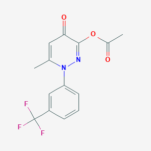 molecular formula C14H11F3N2O3 B134382 4(1H)-Pyridazinone, 3-(acetyloxy)-6-methyl-1-(3-(trifluoromethyl)phenyl)- CAS No. 146824-76-2