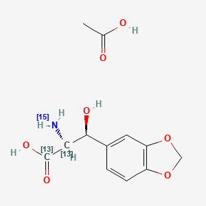 molecular formula C12H15NO7 B13438382 acetic acid;(2S,3S)-2-(15N)azanyl-3-(1,3-benzodioxol-5-yl)-3-hydroxy(1,2-13C2)propanoic acid 